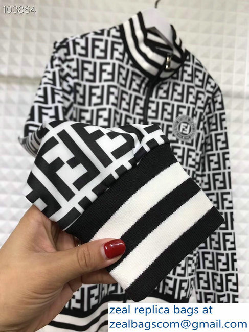 Fendi FF Logo Print Jacket and Pants Suit Black/White 2018