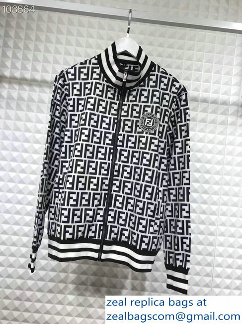 Fendi FF Logo Print Jacket and Pants Suit Black/White 2018