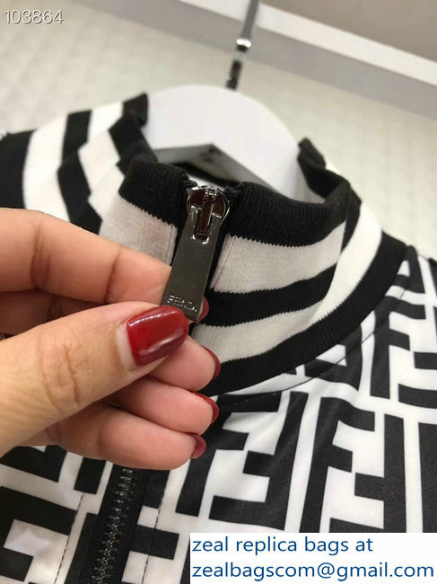 Fendi FF Logo Print Jacket and Pants Suit Black/White 2018