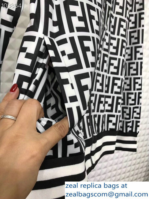 Fendi FF Logo Print Jacket and Pants Suit Black/White 2018