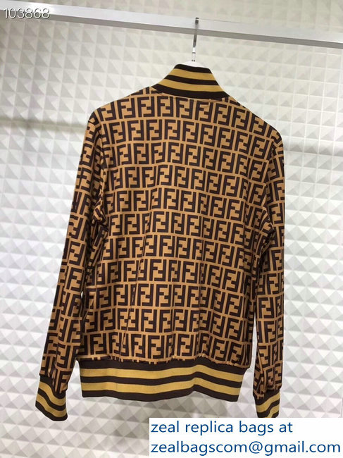 Fendi FF Logo Print Jacket and Pants Suit Brown 2018