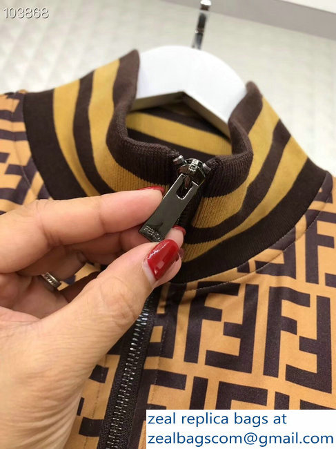 Fendi FF Logo Print Jacket and Pants Suit Brown 2018