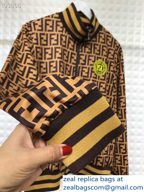 Fendi FF Logo Print Jacket and Pants Suit Brown 2018