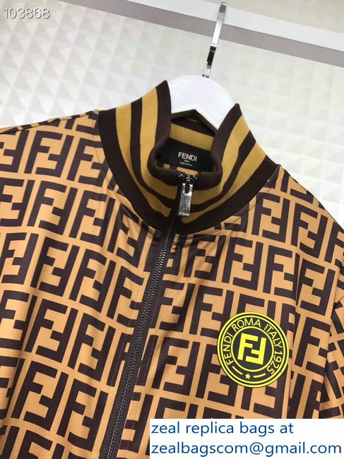 Fendi FF Logo Print Jacket and Pants Suit Brown 2018