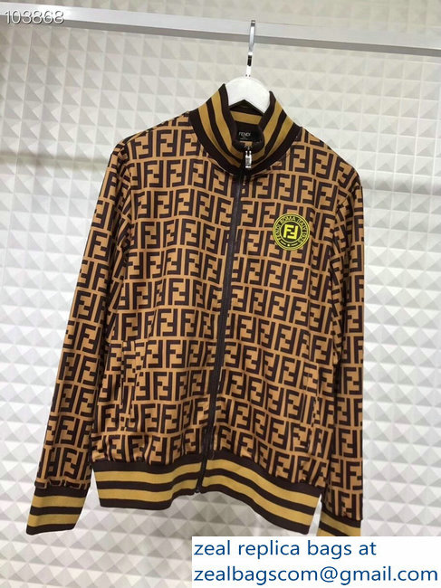 Fendi FF Logo Print Jacket and Pants Suit Brown 2018