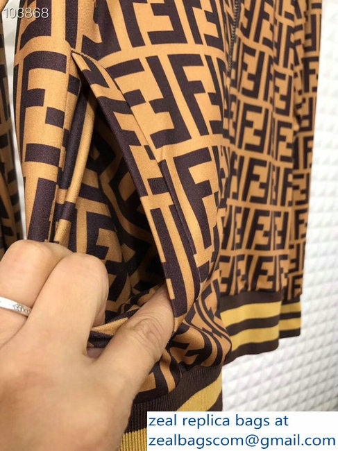 Fendi FF Logo Print Jacket and Pants Suit Brown 2018