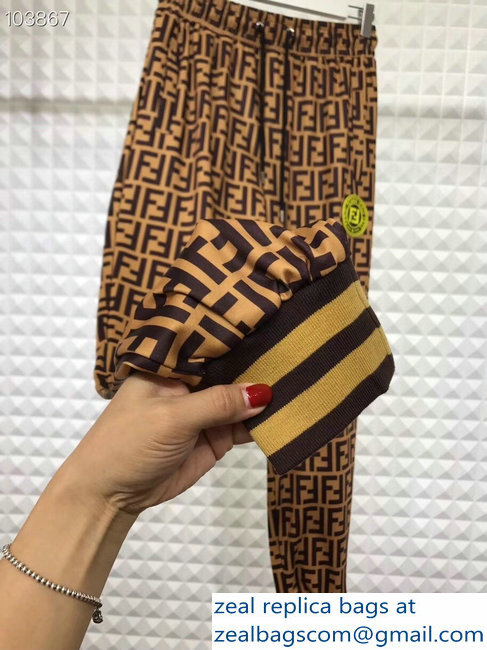 Fendi FF Logo Print Jacket and Pants Suit Brown 2018