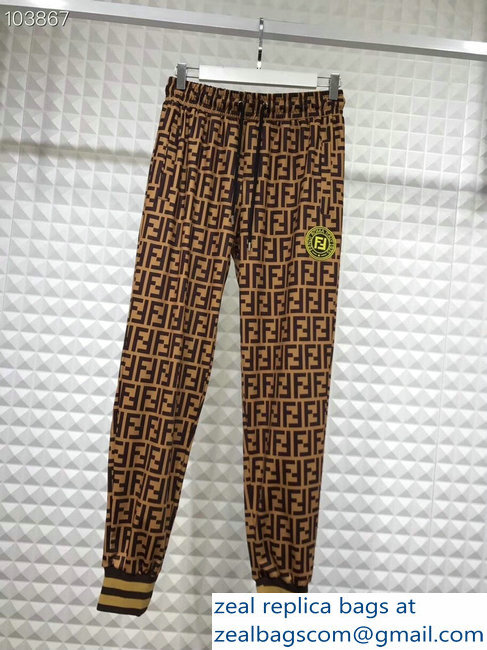 Fendi FF Logo Print Jacket and Pants Suit Brown 2018