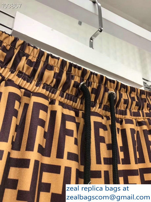 Fendi FF Logo Print Jacket and Pants Suit Brown 2018