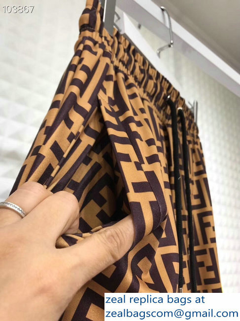 Fendi FF Logo Print Jacket and Pants Suit Brown 2018