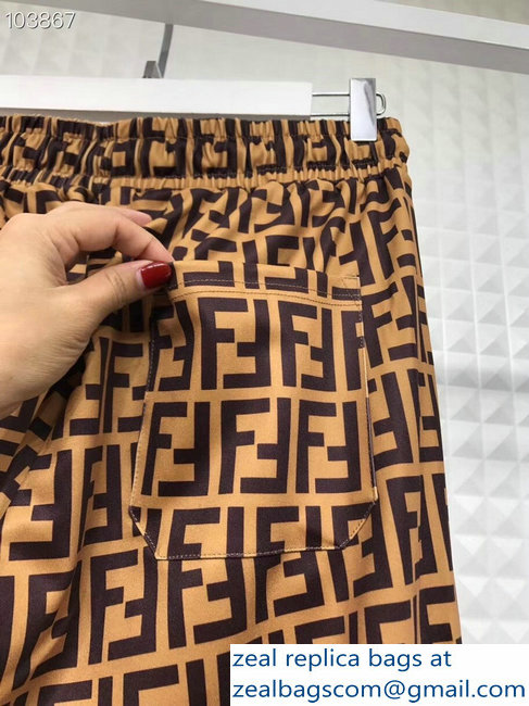 Fendi FF Logo Print Jacket and Pants Suit Brown 2018