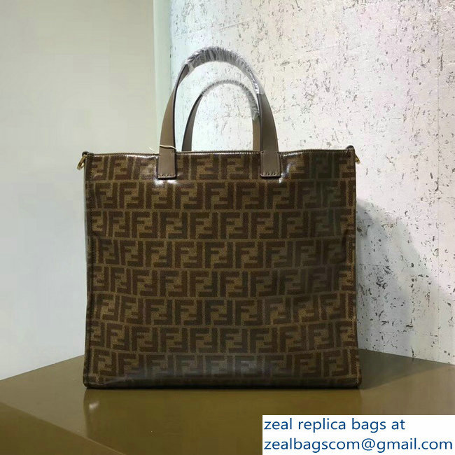 Fendi Glazed Jacquard Fabric FF Brown Shopper Tote Bag White Logo 2018 - Click Image to Close