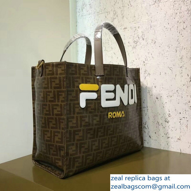 Fendi Glazed Jacquard Fabric FF Brown Shopper Tote Bag White Logo 2018 - Click Image to Close