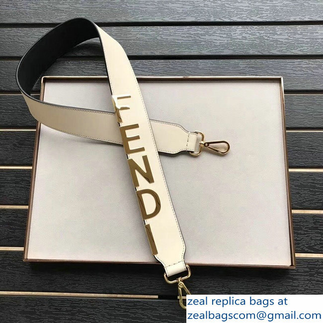 Fendi Leather Long Shoulder Strap You White Macro Logo In Metal Gold 2018