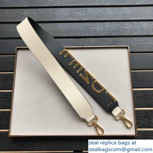 Fendi Leather Long Shoulder Strap You White Macro Logo In Metal Gold 2018 - Click Image to Close