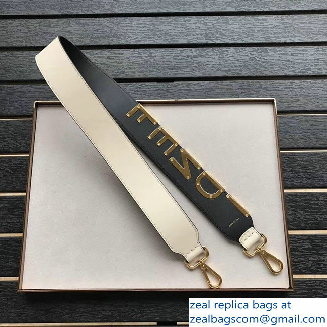 Fendi Leather Long Shoulder Strap You White Macro Logo In Metal Gold 2018