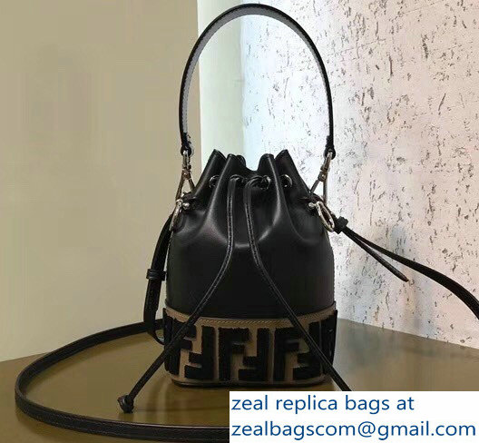 Fendi Mon Tresor Leather Bucket Mini Bag FF Logo In The Carpet-Weave Pattern 2018