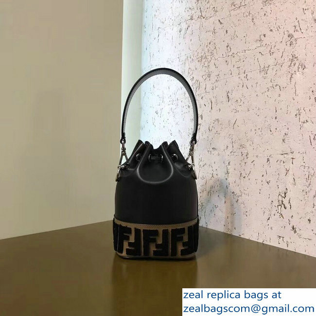 Fendi Mon Tresor Leather Bucket Mini Bag FF Logo In The Carpet-Weave Pattern 2018