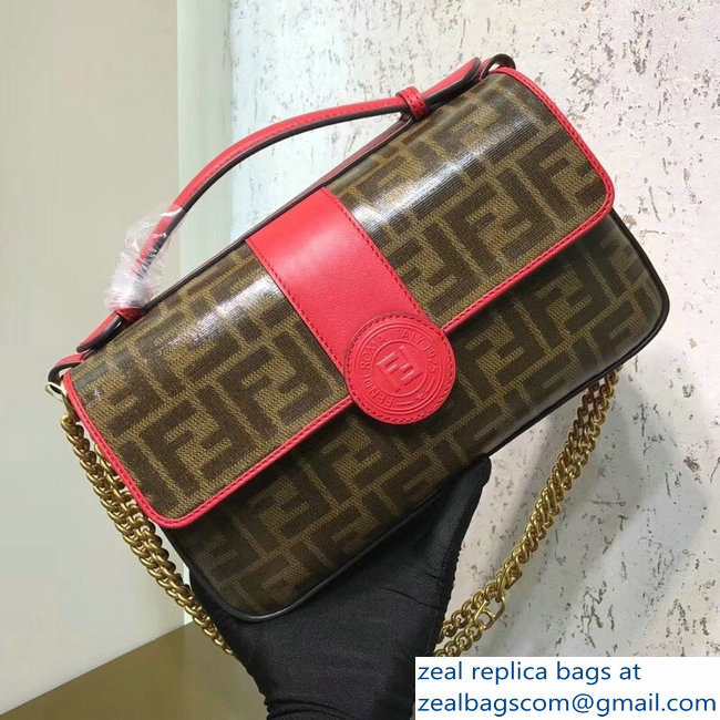 Fendi Multicolor Leather and Jacquard Fabric FF Double F Bag Red 2018