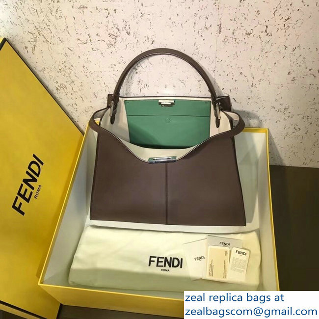 Fendi Peekaboo X-Lite Leather Bag Coffee/Green 2018