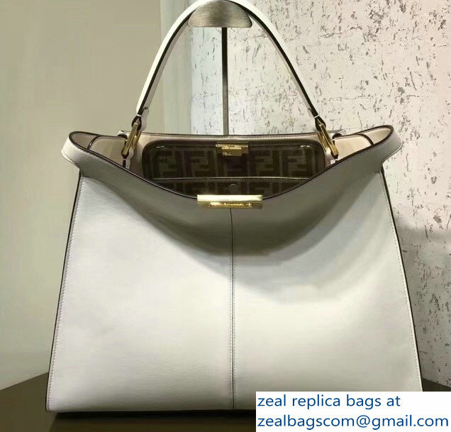 Fendi Peekaboo X-Lite Leather Bag FF White 2018 - Click Image to Close