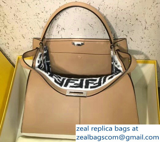Fendi Peekaboo X-Lite Leather Bag Shearling FF Beige 2018