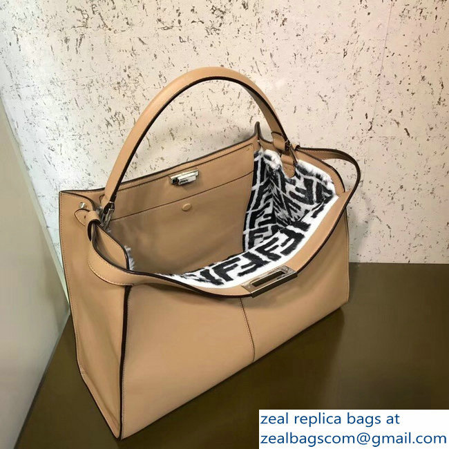 Fendi Peekaboo X-Lite Leather Bag Shearling FF Beige 2018