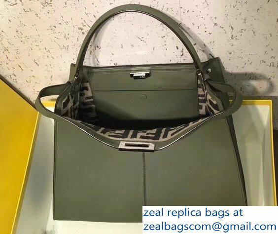 Fendi Peekaboo X-Lite Leather Bag Shearling FF Green 2018