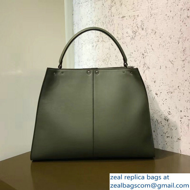 Fendi Peekaboo X-Lite Leather Bag Shearling FF Green 2018