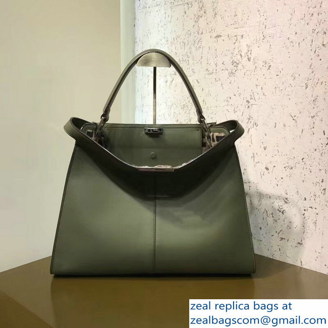 Fendi Peekaboo X-Lite Leather Bag Shearling FF Green 2018