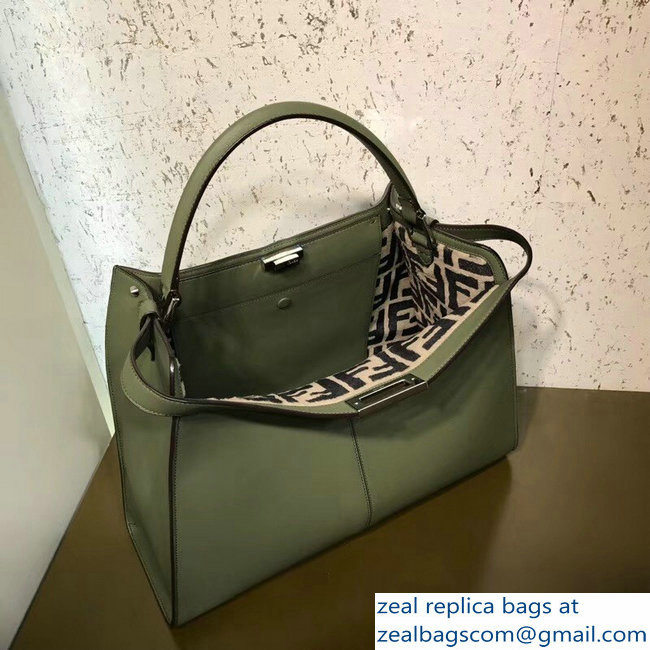 Fendi Peekaboo X-Lite Leather Bag Shearling FF Green 2018