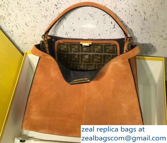 Fendi Peekaboo X-Lite Suede Leather Bag FF Caramel 2018