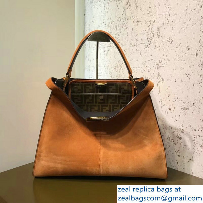 Fendi Peekaboo X-Lite Suede Leather Bag FF Caramel 2018