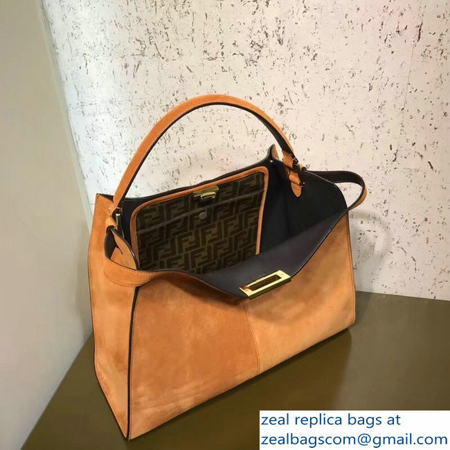 Fendi Peekaboo X-Lite Suede Leather Bag FF Caramel 2018
