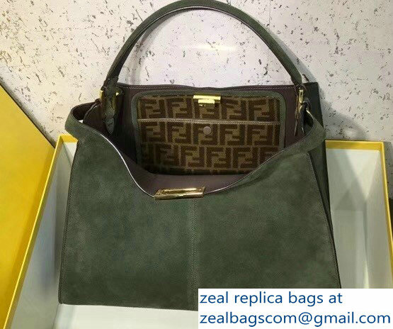Fendi Peekaboo X-Lite Suede Leather Bag FF Green 2018