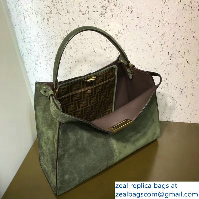 Fendi Peekaboo X-Lite Suede Leather Bag FF Green 2018