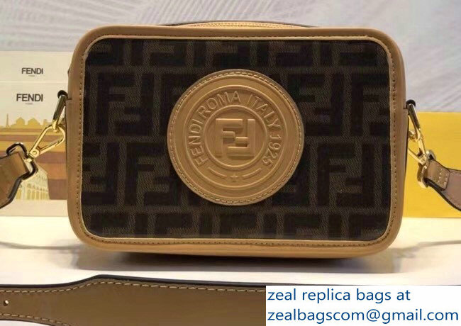 Fendi Stamp Patch Jacquard Fabric FF Brown Camera Case Bag Apricot 2018