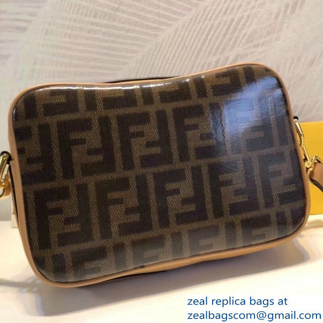 Fendi Stamp Patch Jacquard Fabric FF Brown Camera Case Bag Apricot 2018