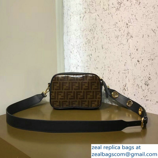 Fendi Stamp Patch Jacquard Fabric FF Brown Camera Case Bag Black 2018