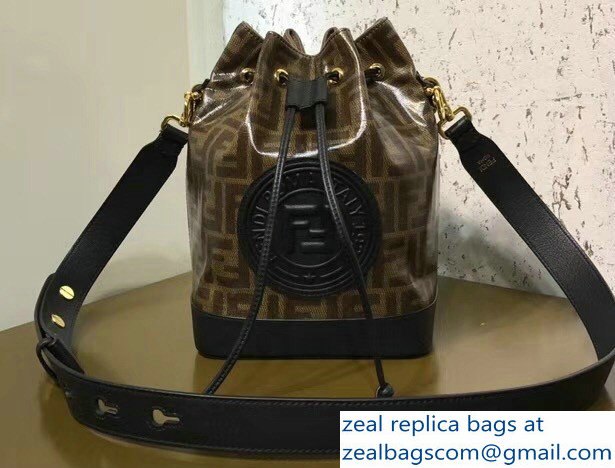 Fendi Stamp Patch Mon Tresor Bucket Bag Jacquard Fabric FF Brown 2018 - Click Image to Close