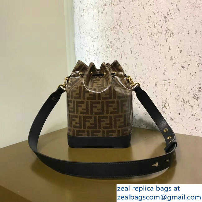 Fendi Stamp Patch Mon Tresor Bucket Bag Jacquard Fabric FF Brown 2018