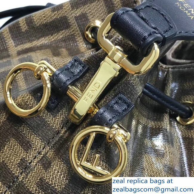 Fendi Stamp Patch Mon Tresor Bucket Bag Jacquard Fabric FF Brown 2018 - Click Image to Close
