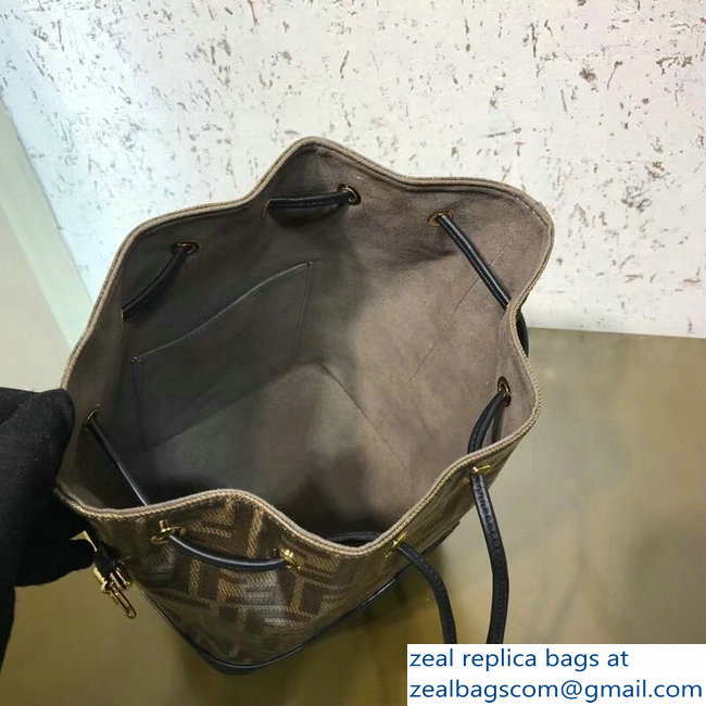 Fendi Stamp Patch Mon Tresor Bucket Bag Jacquard Fabric FF Brown 2018