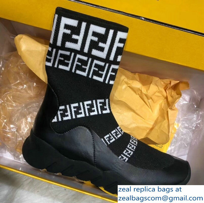 Fendi FF Tech Fabric High-Tops Running Lovers Sneakers Black 2018