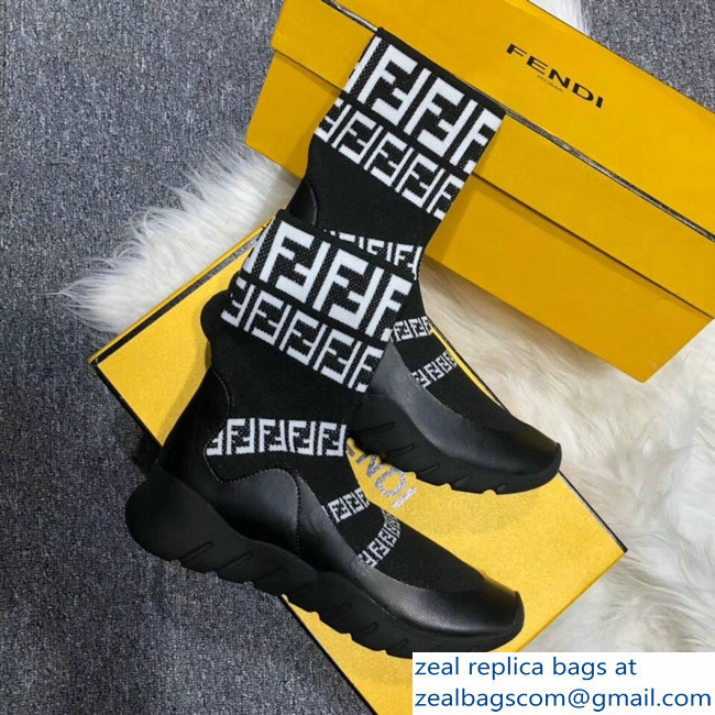Fendi FF Tech Fabric High-Tops Running Lovers Sneakers Black 2018