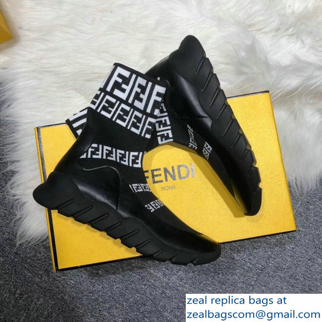 Fendi FF Tech Fabric High-Tops Running Lovers Sneakers Black 2018