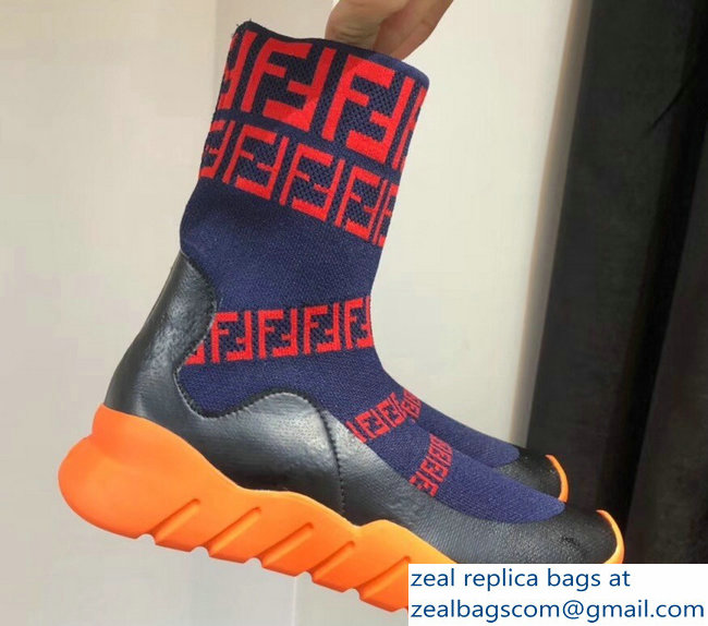 Fendi FF Tech Fabric High-Tops Running Lovers Sneakers Blue 2018