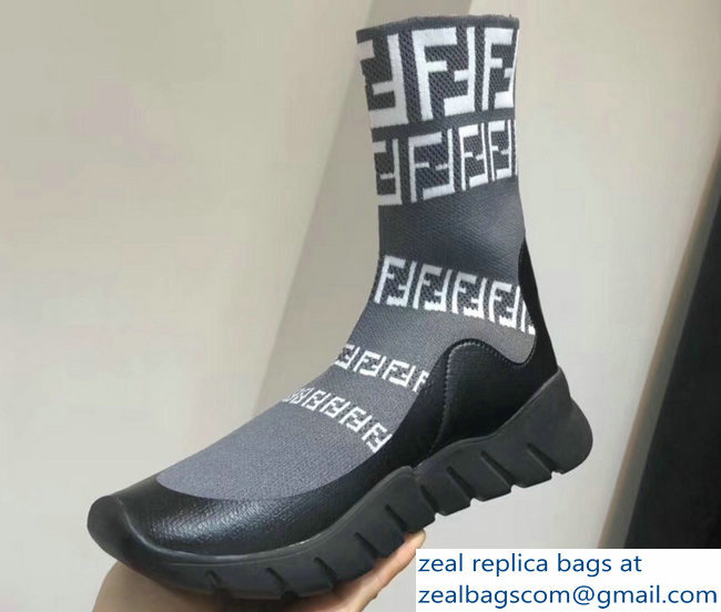 Fendi FF Tech Fabric High-Tops Running Lovers Sneakers Gray 2018