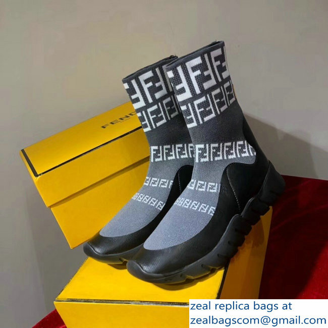 Fendi FF Tech Fabric High-Tops Running Lovers Sneakers Gray 2018