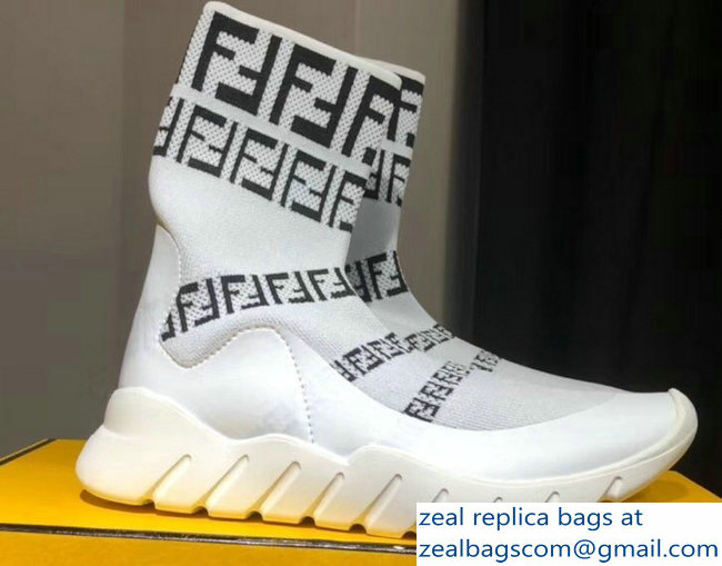 Fendi FF Tech Fabric High-Tops Running Lovers Sneakers White 2018 - Click Image to Close